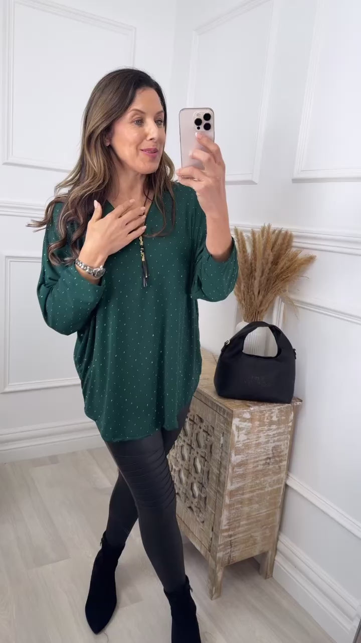Patrizia Green Rhinestone V Neck
