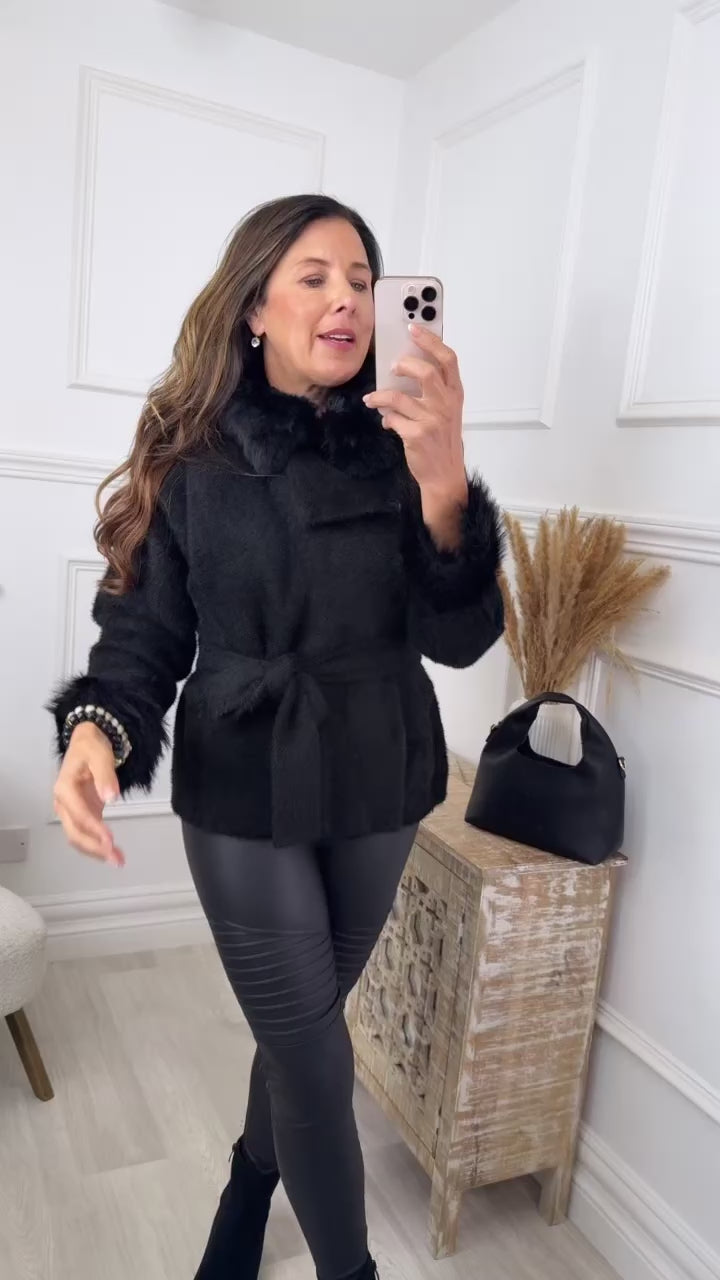 Imani Black Fur Trim Cardigan