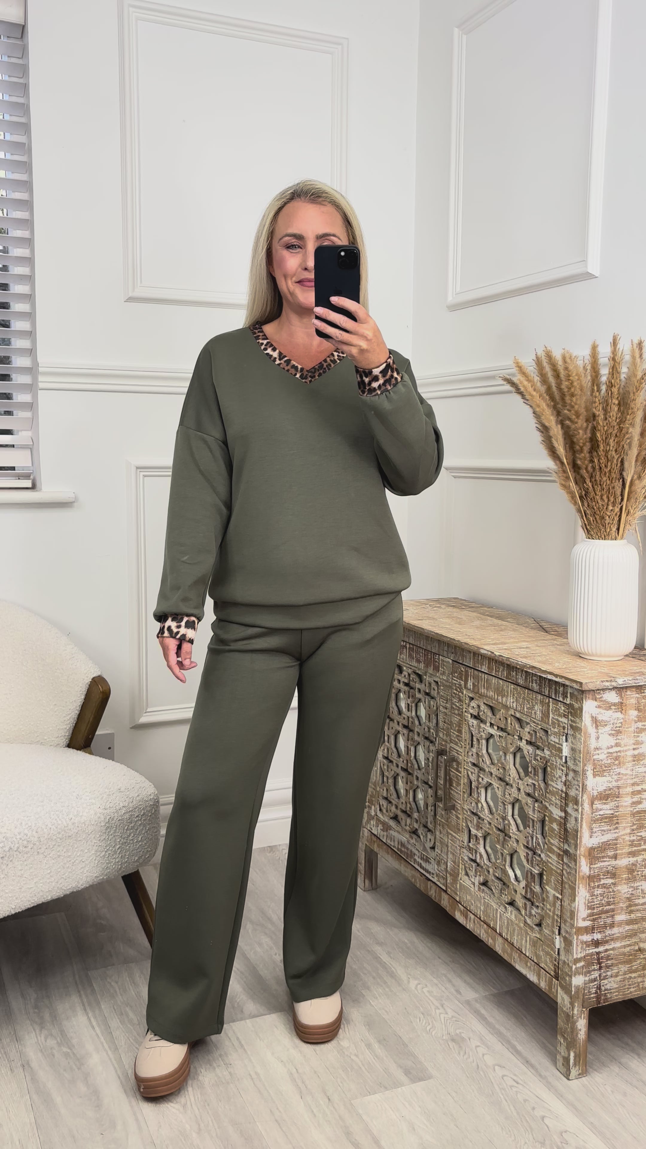 Vivien Khaki Leopard Trim Tracksuit