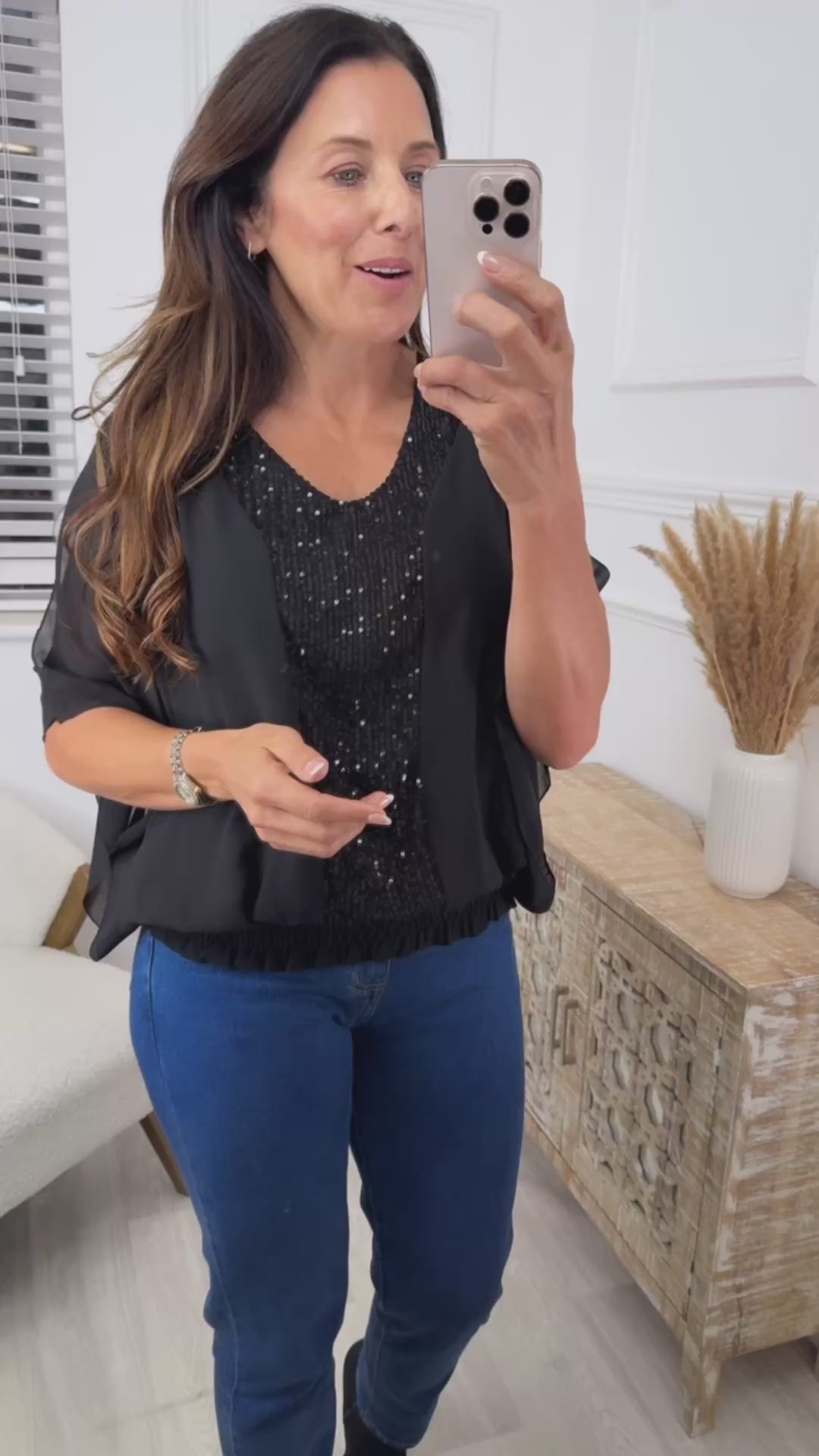 Tricia Black Sequin Detail Top