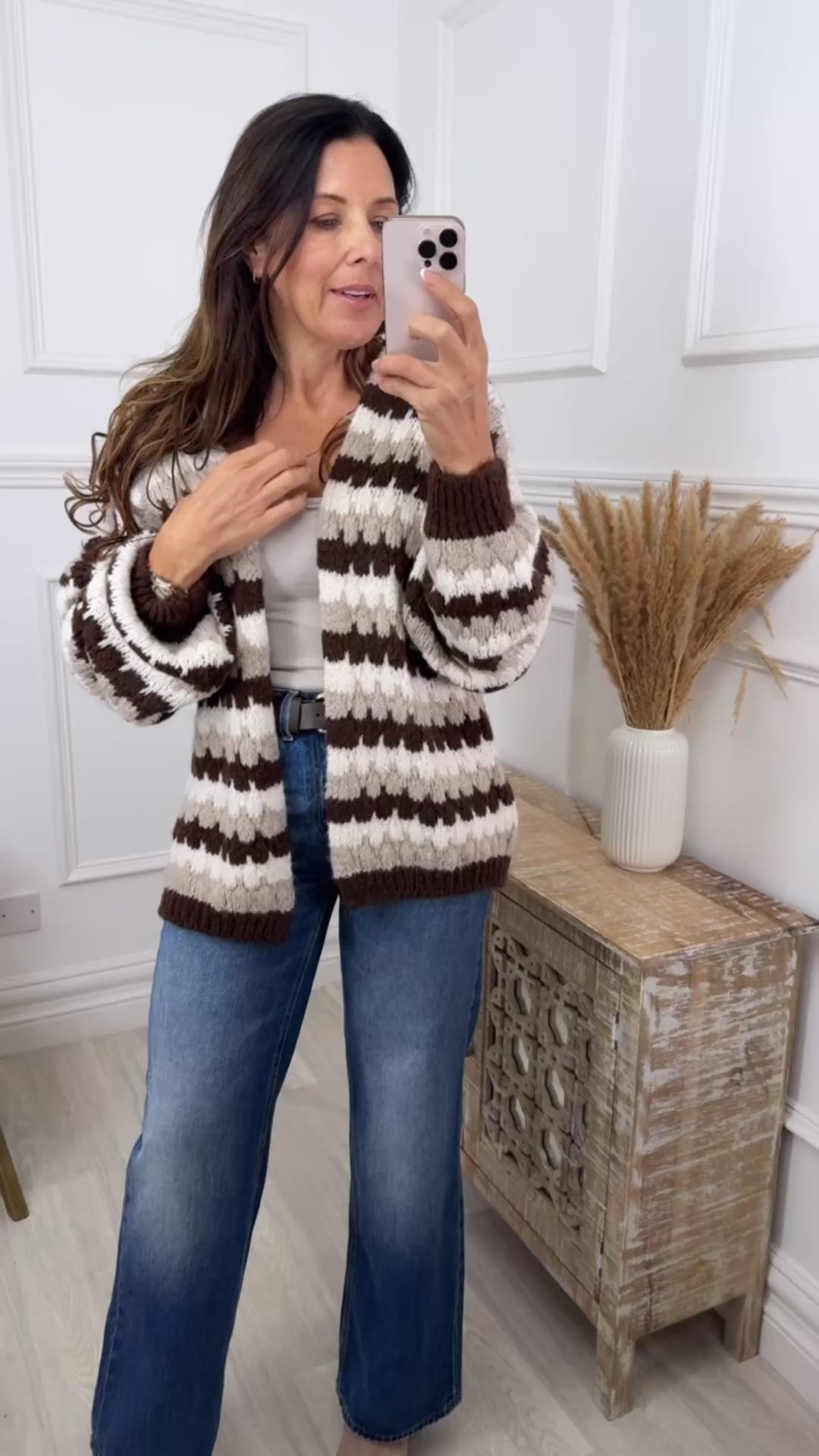 Grainne Brown Striped Knit Cardigan