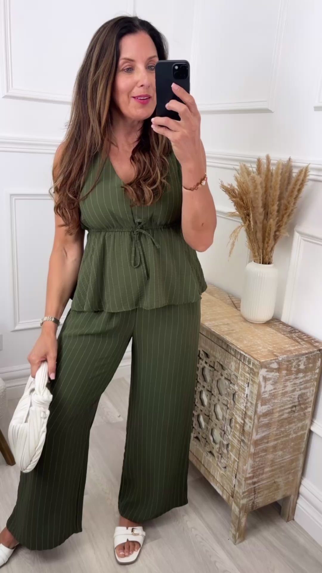 Catherine Khaki Striped Set