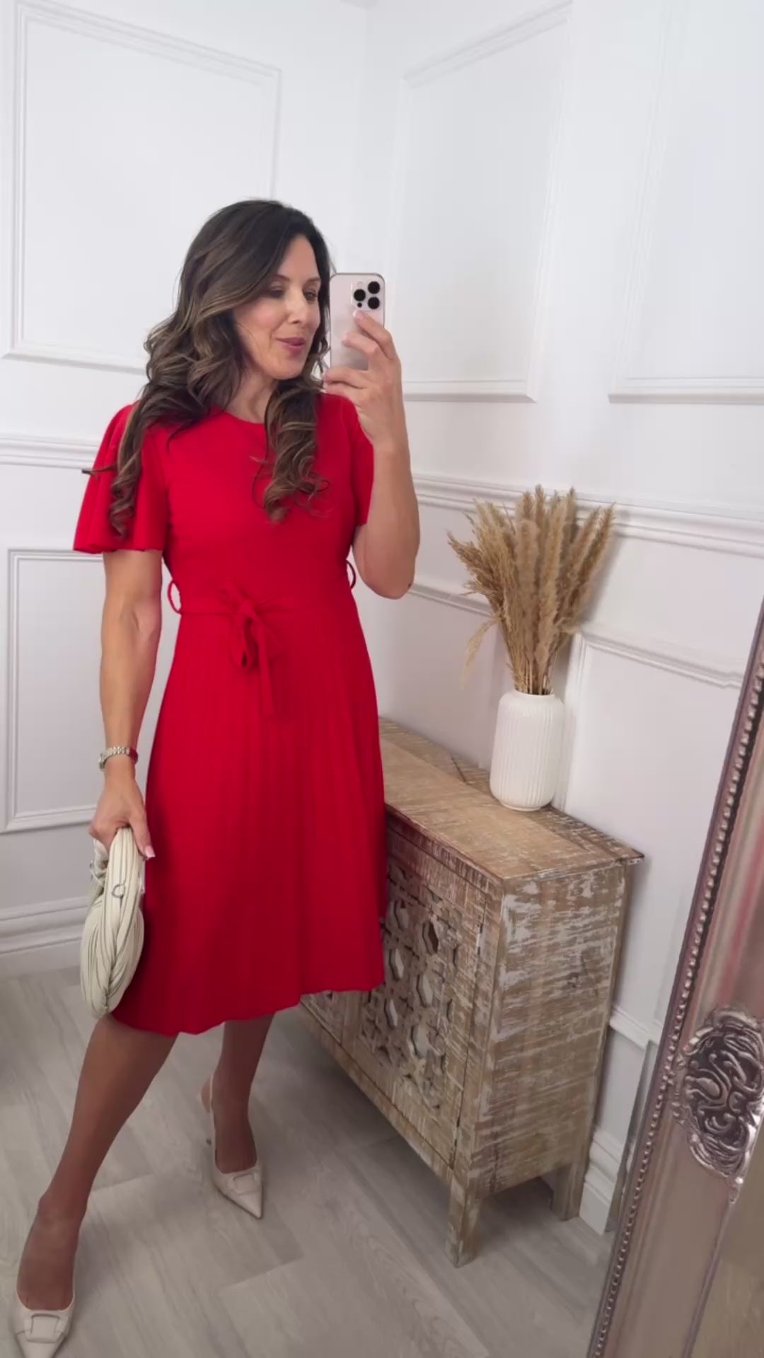 Bethann Red Pleated Midi Dress