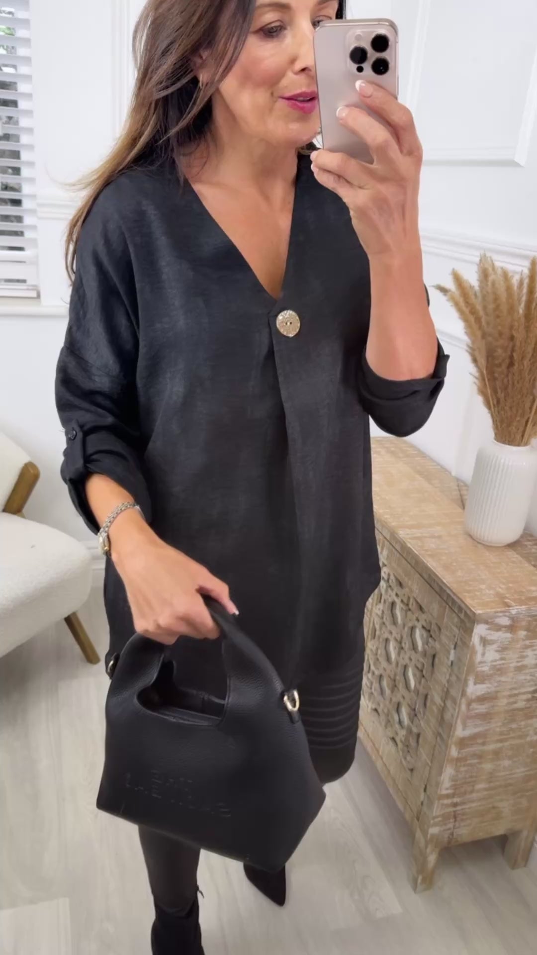Kourtney Black Button Detail Top