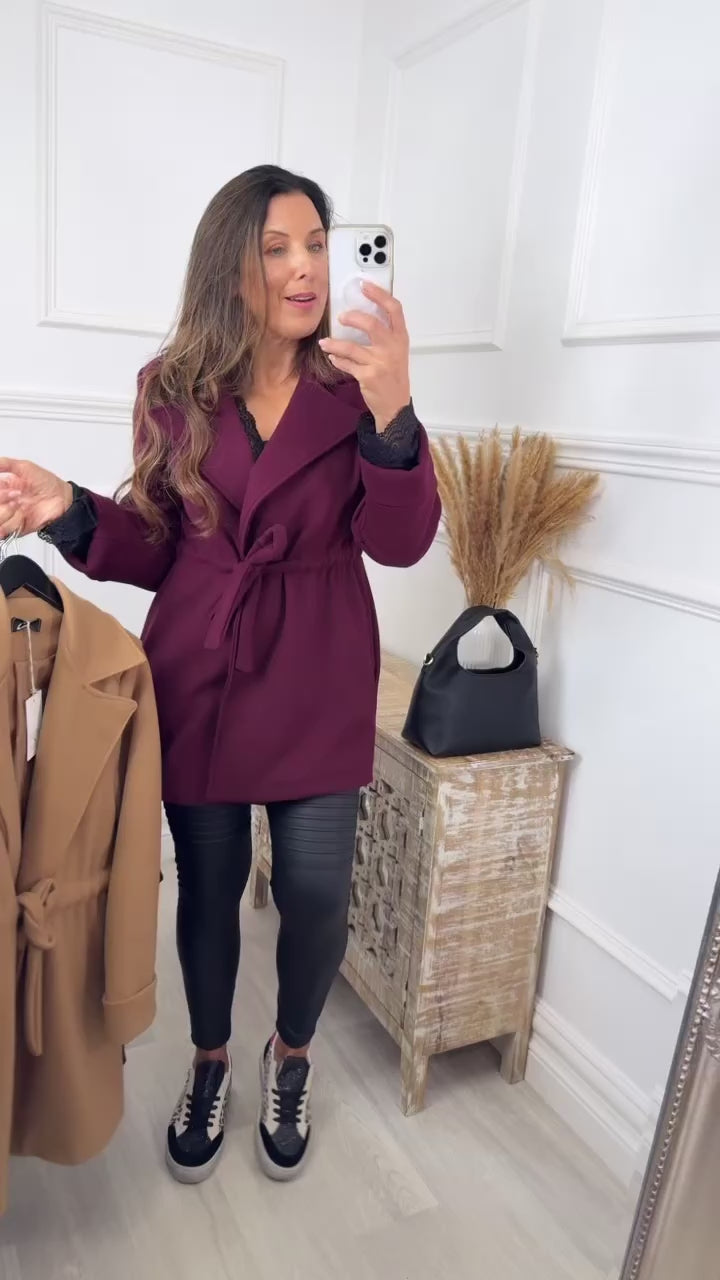 Rosie Wine Belted Jacket