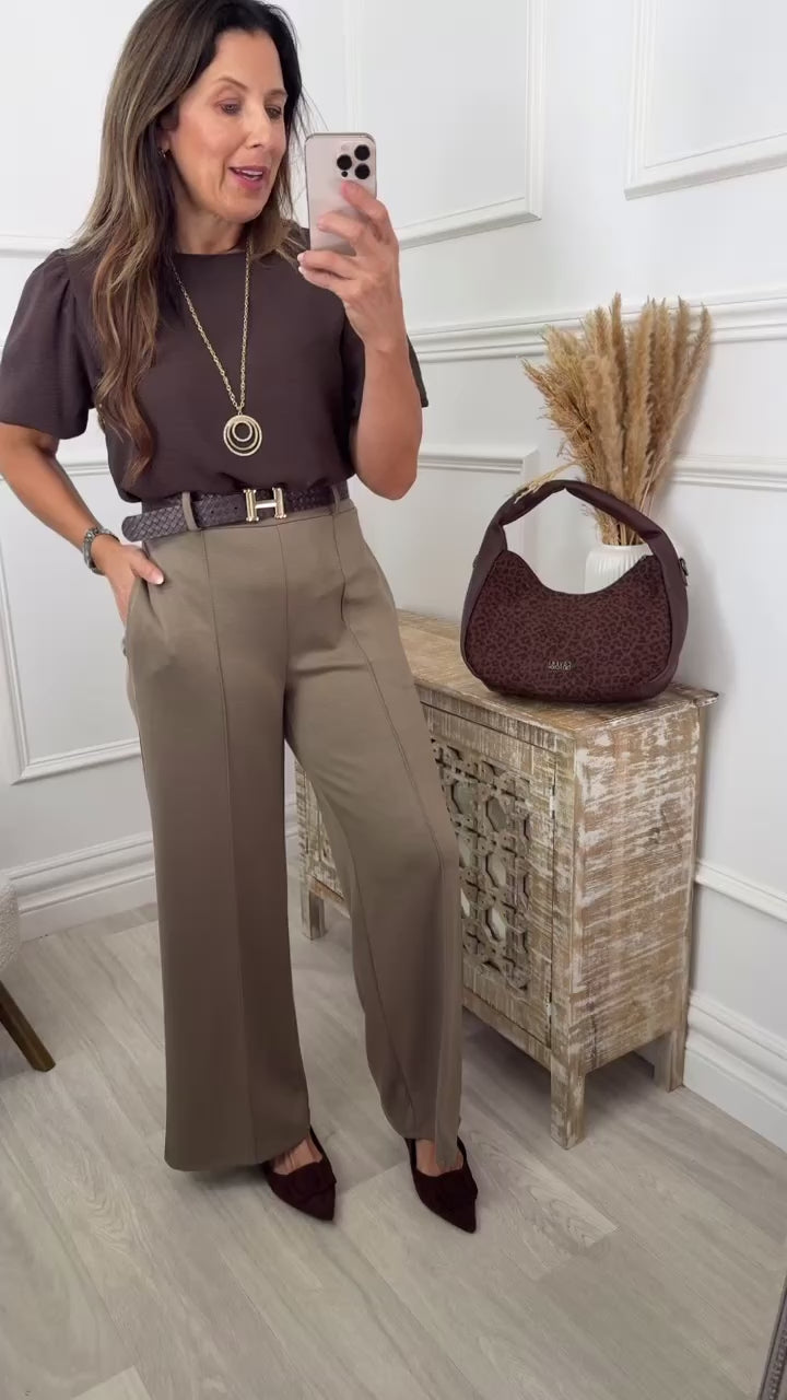 Aoibhinn Mocha Belted Wide Leg Trousers