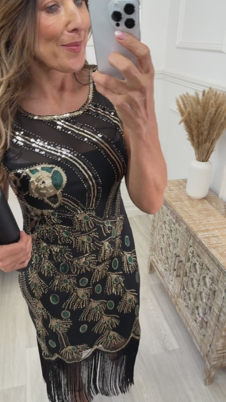 Lady Gatsby Black Embellished Midi Dress