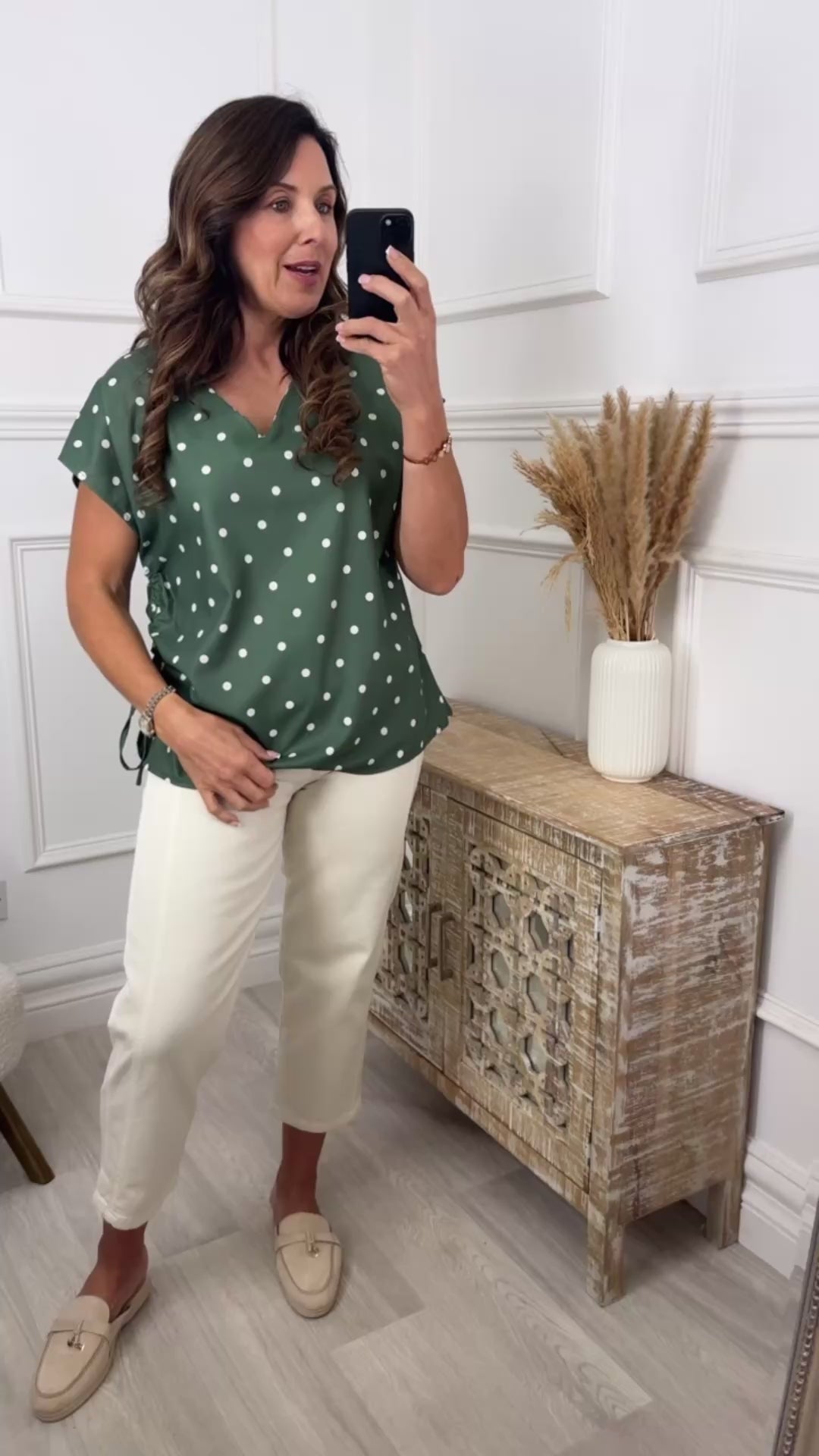 Elly Khaki Polka Dot Blouse