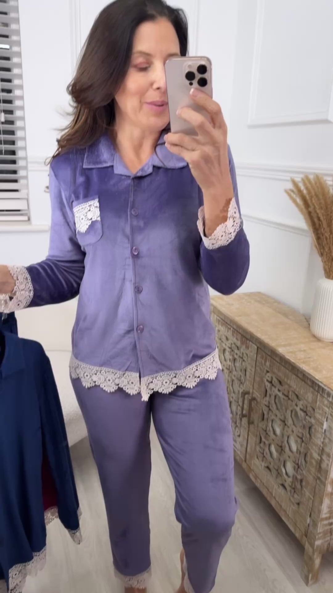 Meriah Lilac Lace Detail Velour Pajama