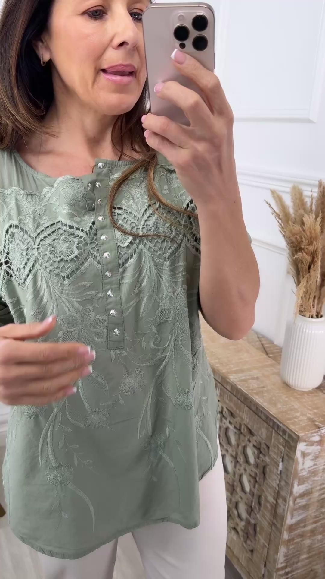 Martina Khaki Crochet Detail Blouse