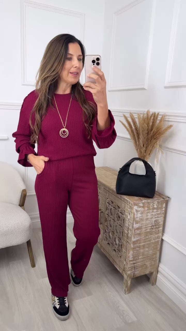 Clarise Wine Frill Cuff Two Piece Set