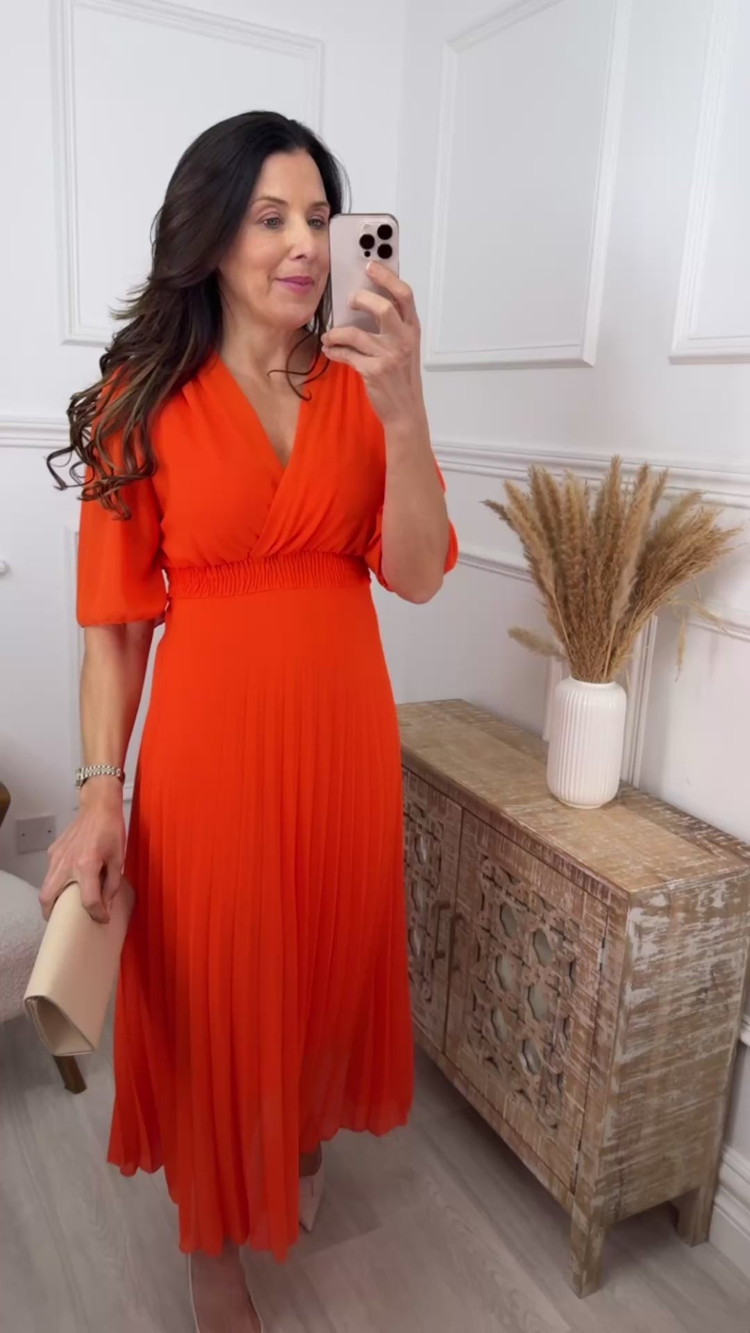 Annabeth Orange Coral Pleated Wrap Dress