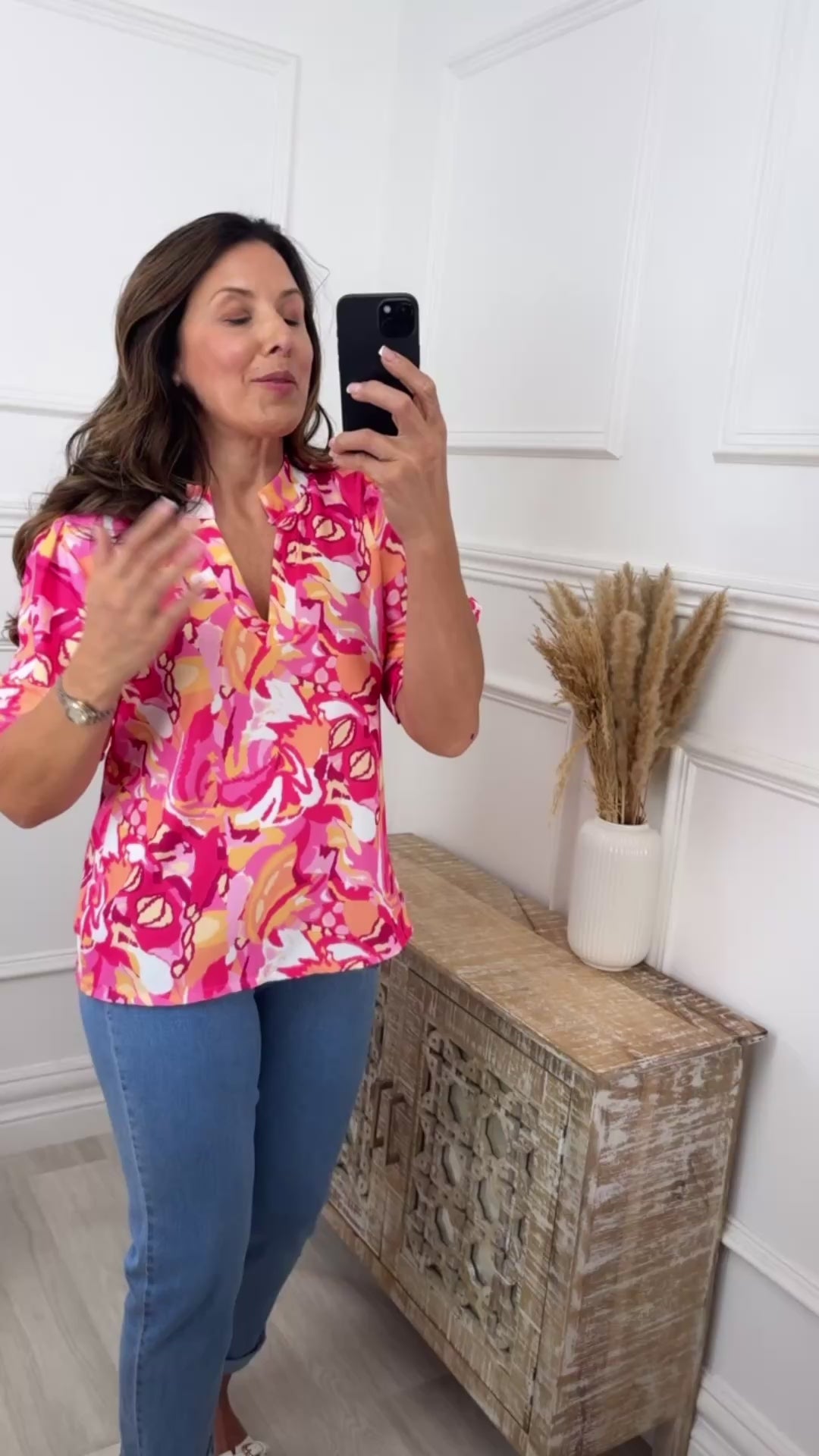 Lauren Coral Diverse Print Blouse