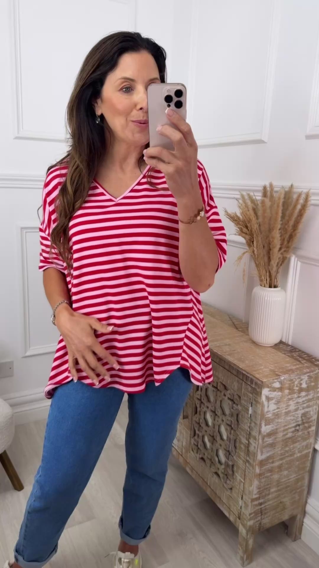 Gianna Red Striped Shirt Top