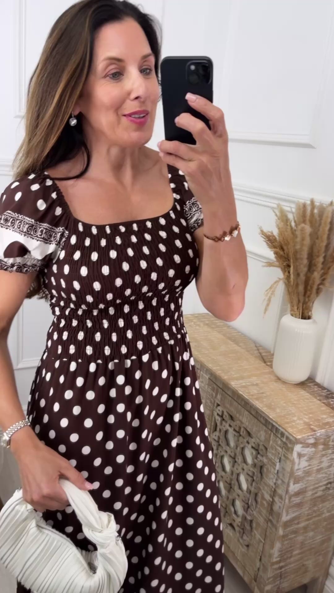 Marisse Brown Polka Dot Midi Dress