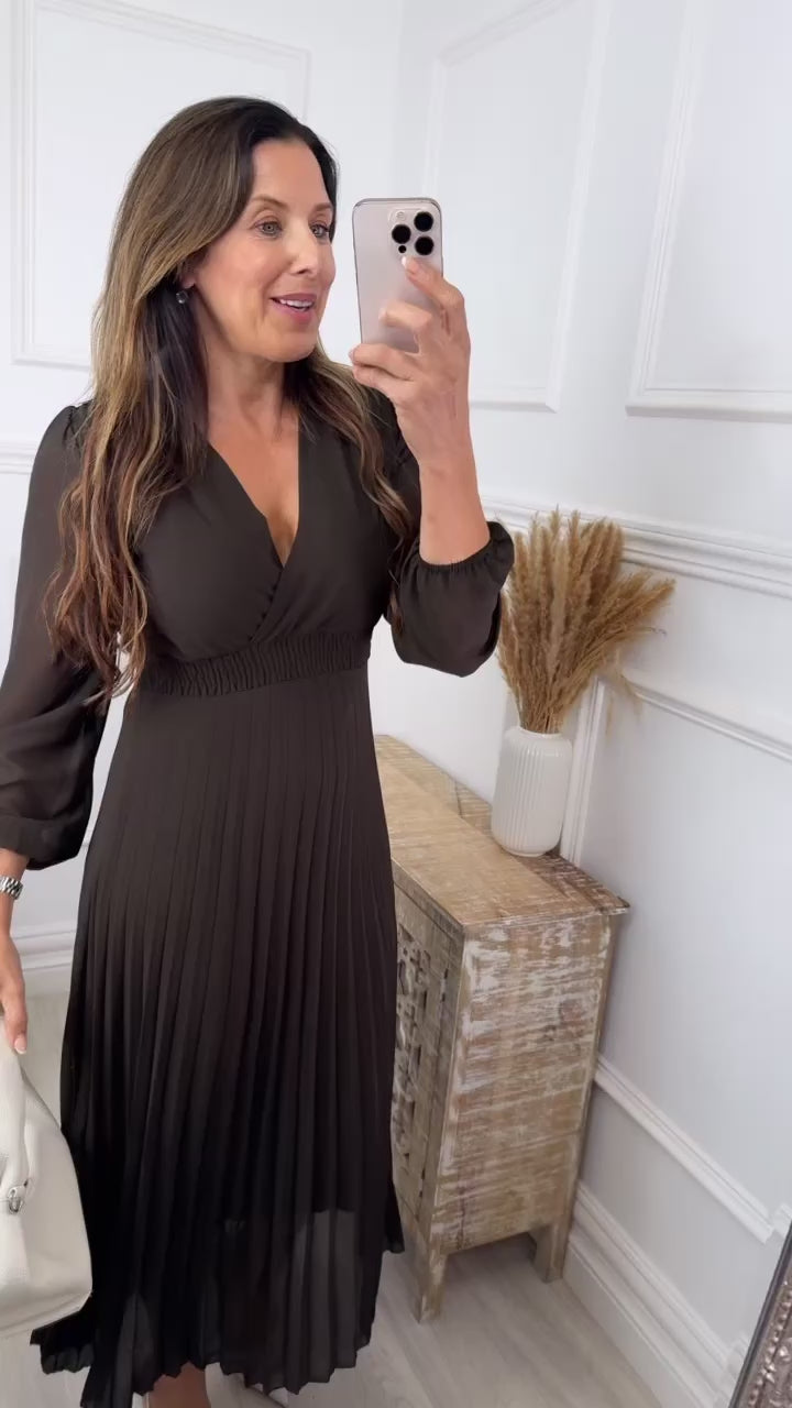 Celeste Brown Pleated Maxi Dress