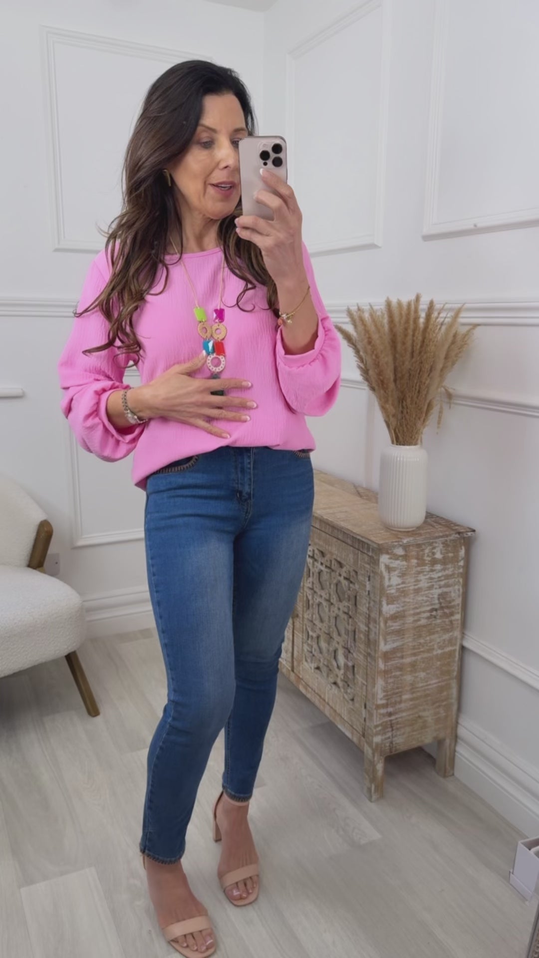 Simone Pink Ruched Sleeve Top