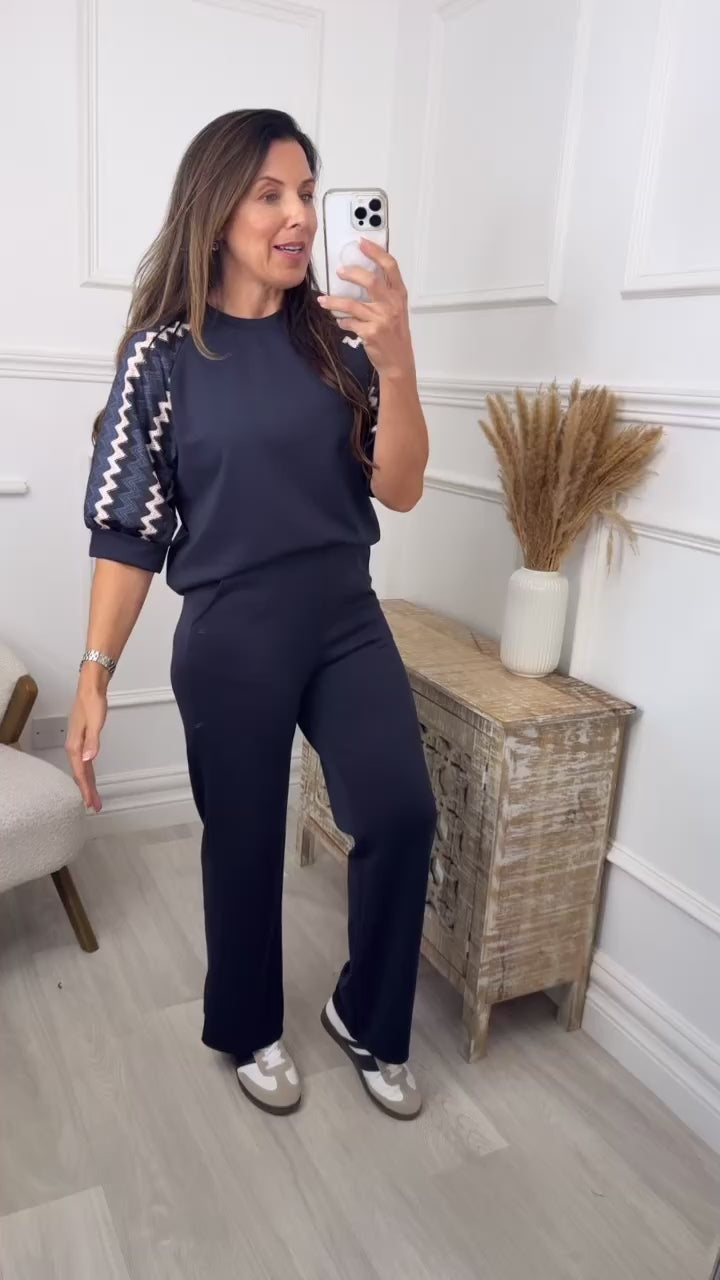 Natalia Navy Mesh Sleeve Tracksuit