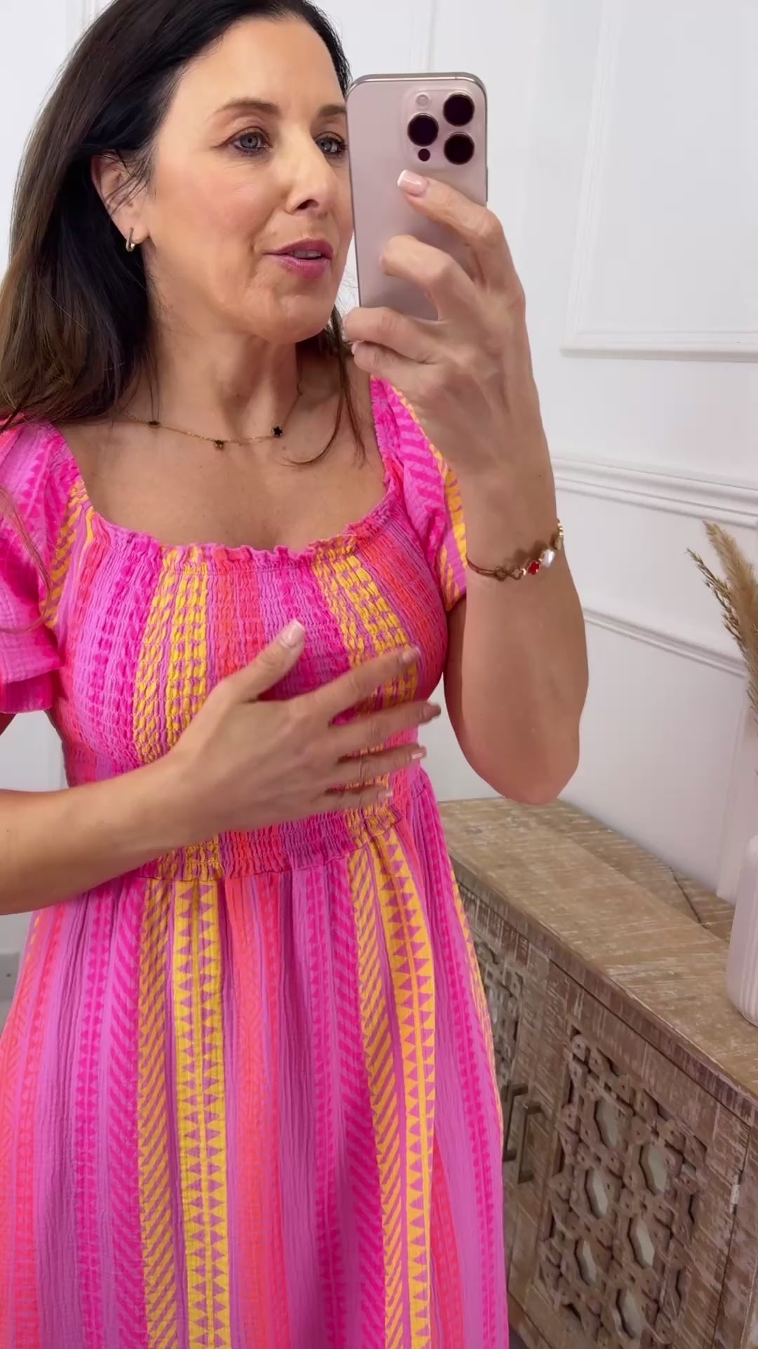 Maureen Pink Ikat Print Midi Dress