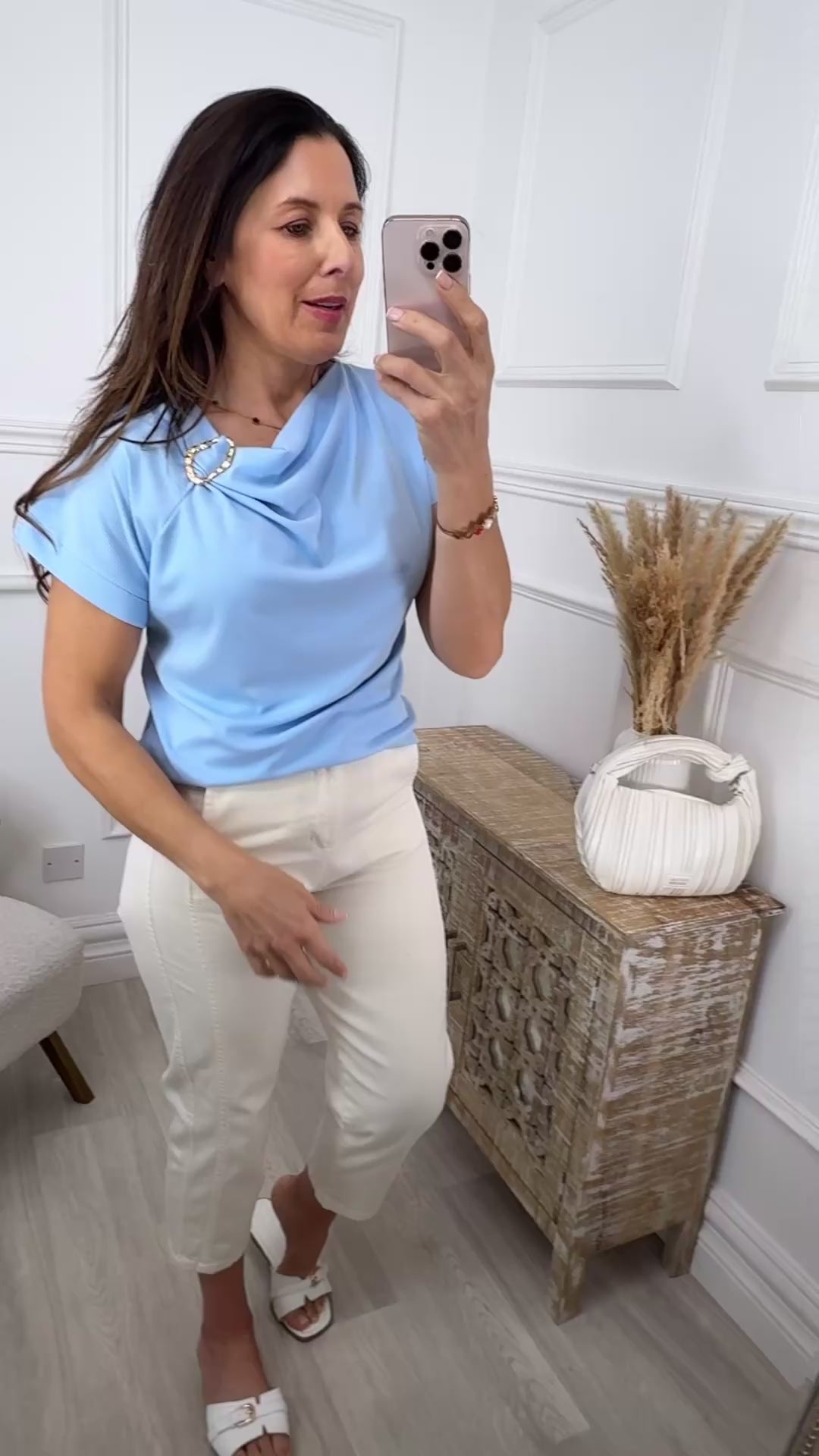 Hartley Baby Blue Asymmetrical Neckline Top