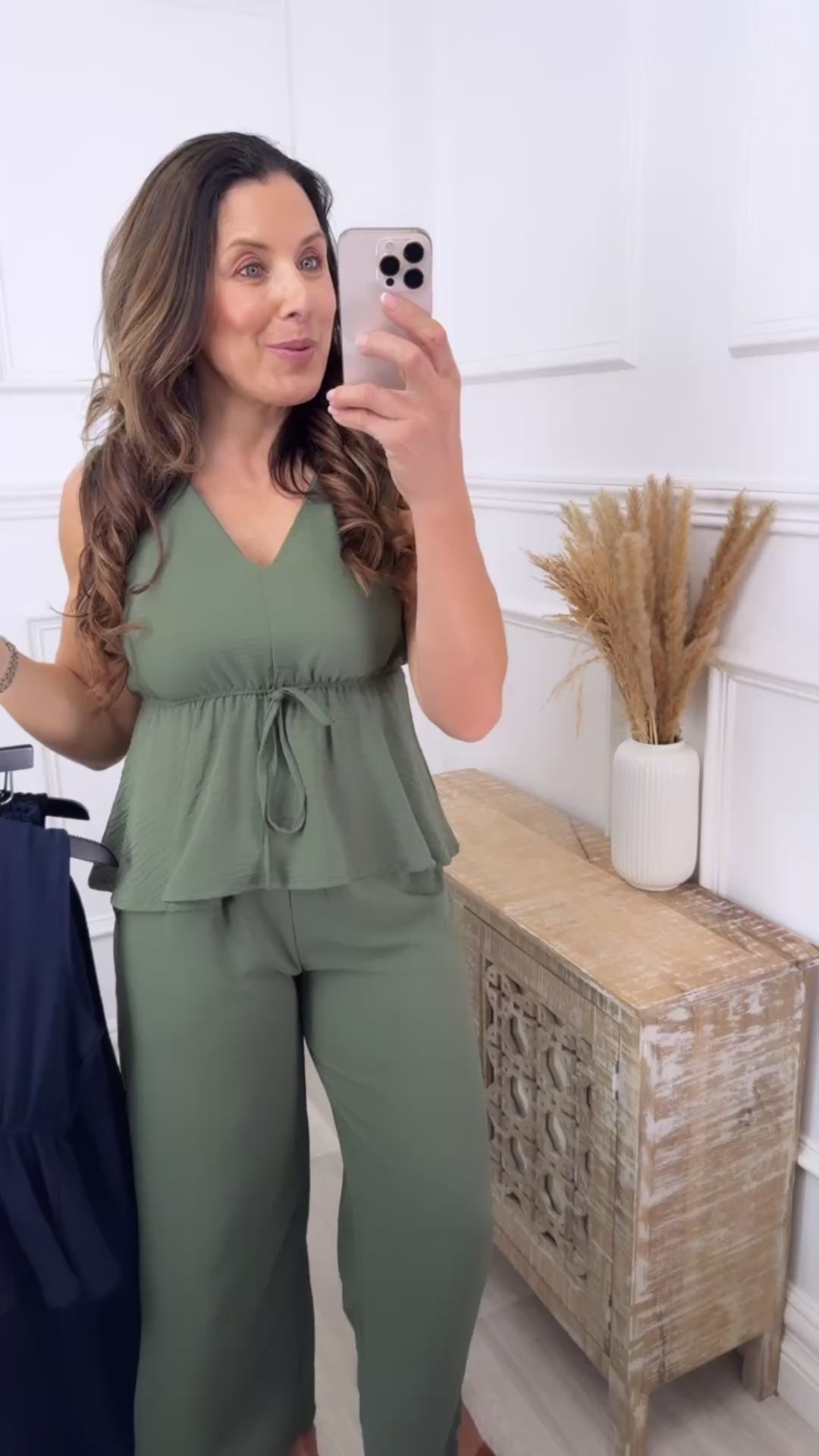 Melanie Khaki V Neck Set