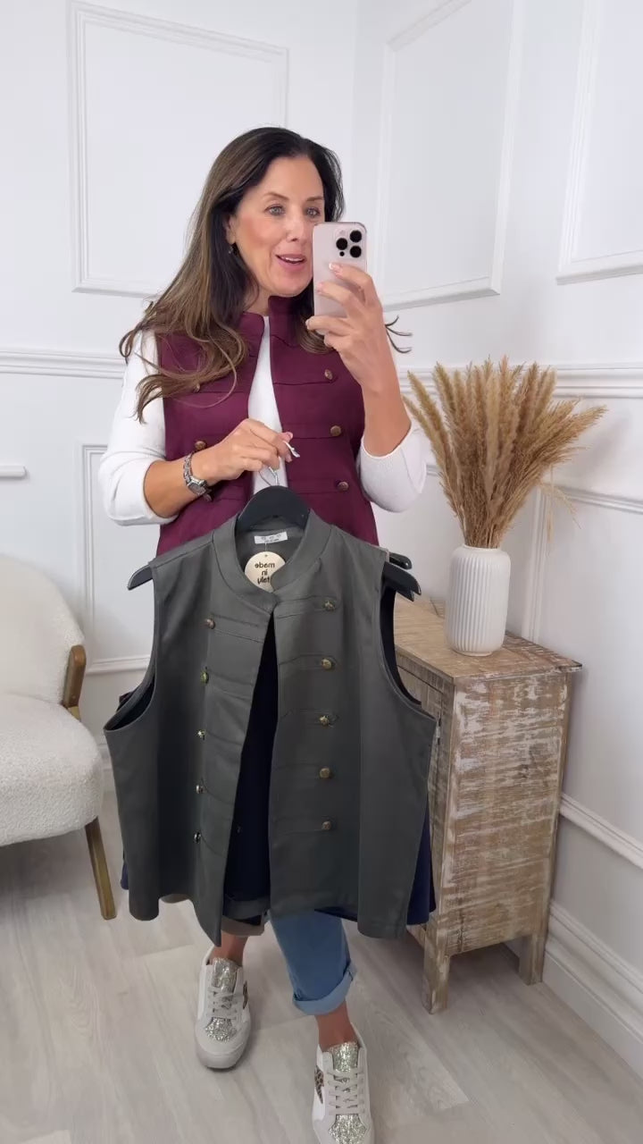 Katie Wine Button Waistcoat