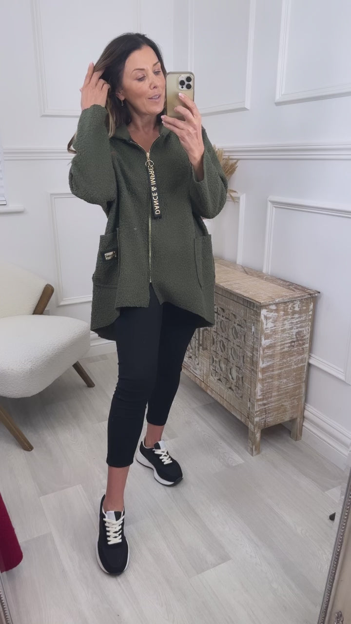 Peggy Khaki Zipped Duster Coat