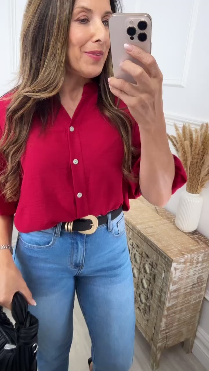 Bernice Wine Balloon Sleeve Blouse