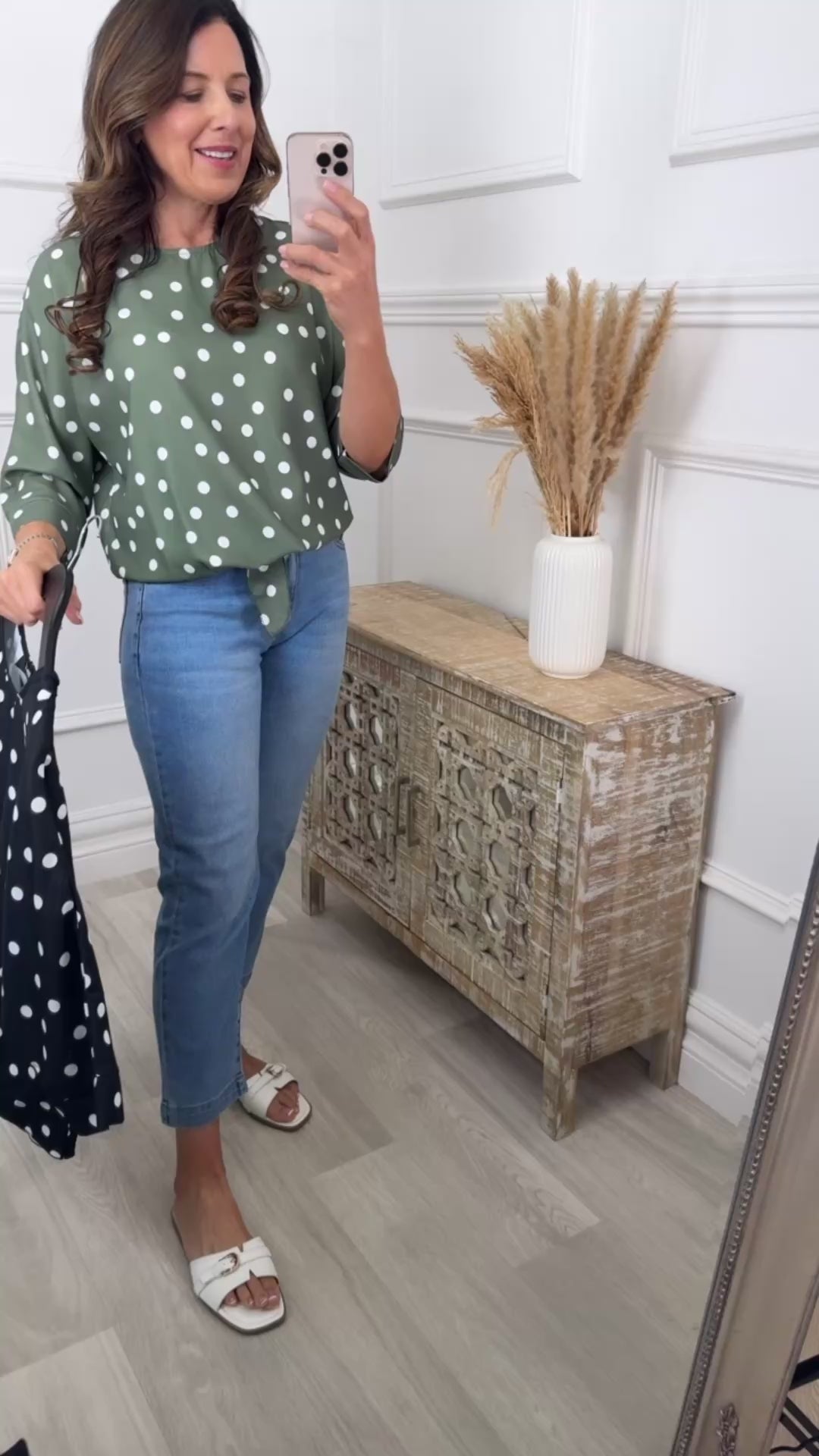 Zelda Khaki Polka Dot Top