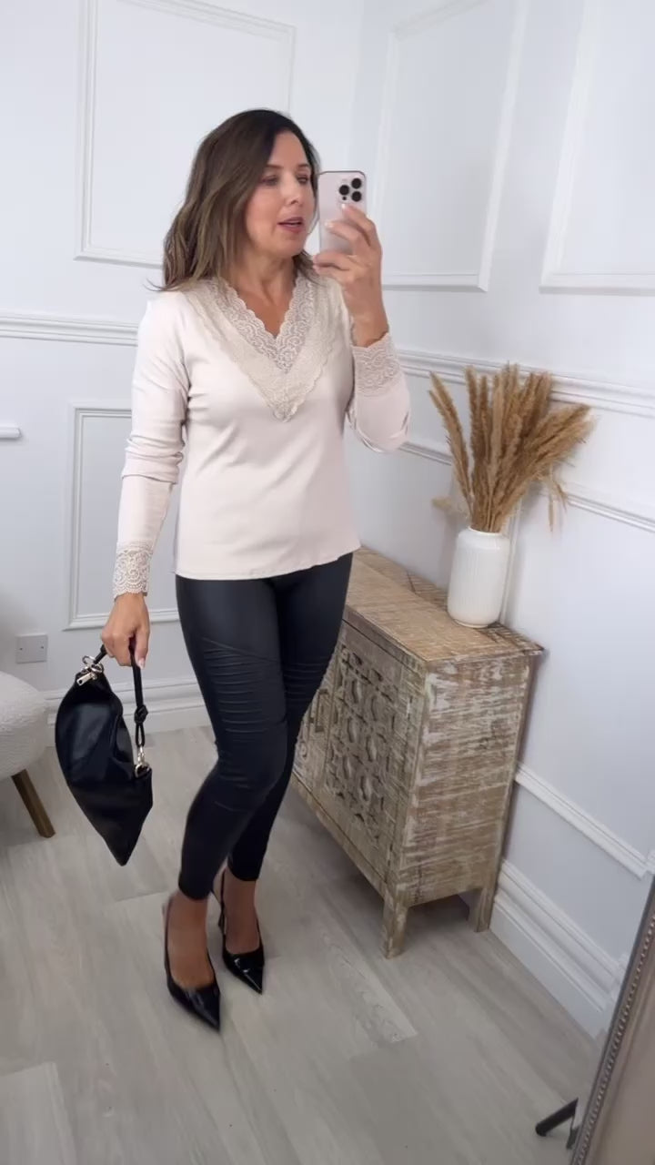 Flora Beige Lace Neck Top