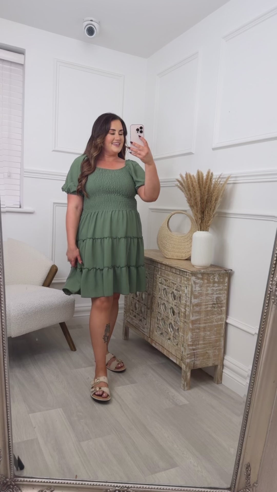 Gemma Khaki Shirred Bodice Dress
