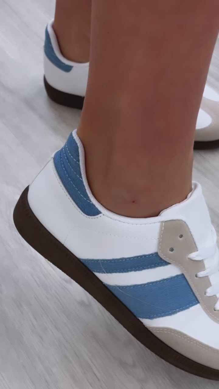 Larsa White/Blue Lace Up Sneakers