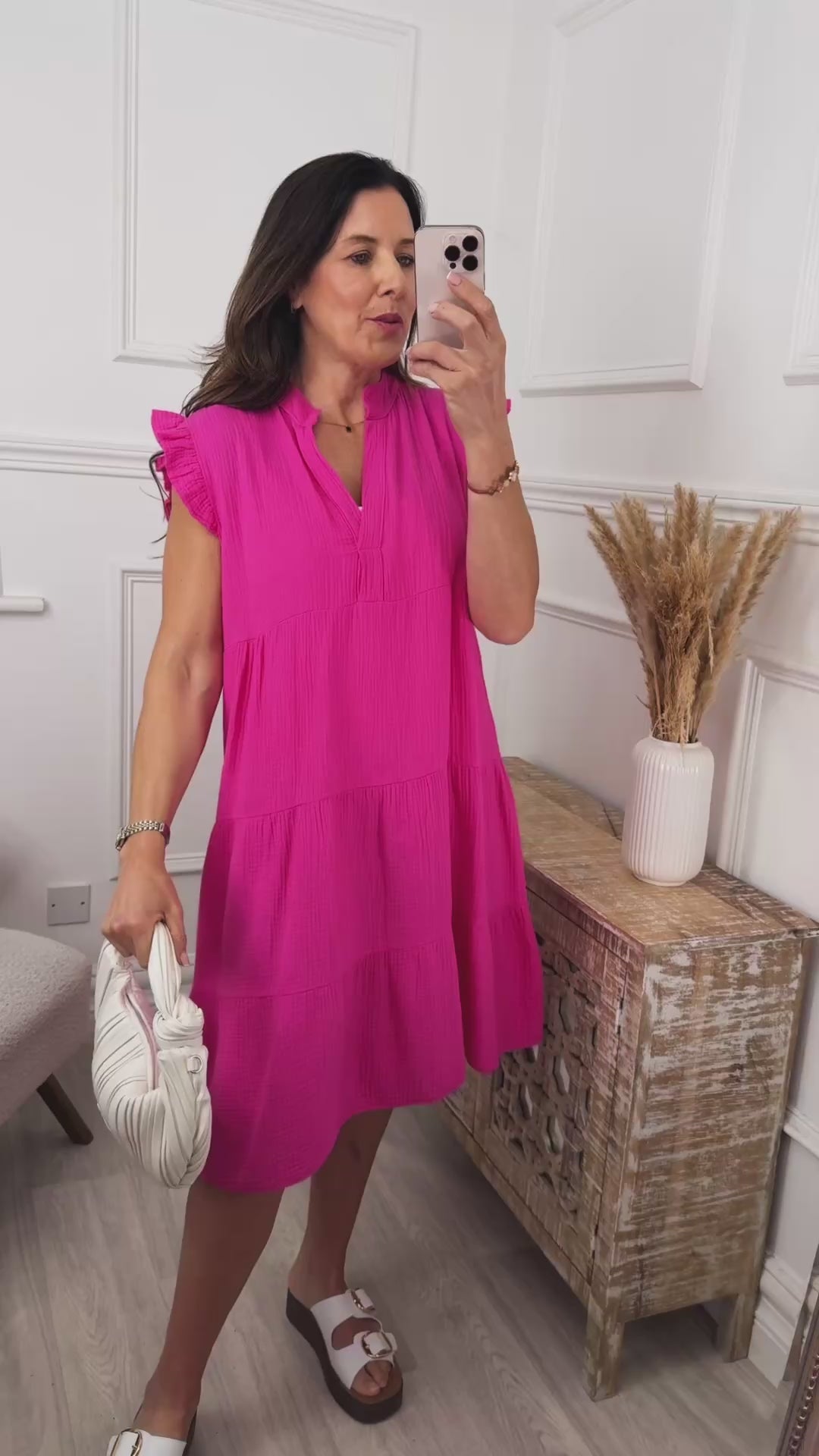 Lena Pink Tiered Midi Dress