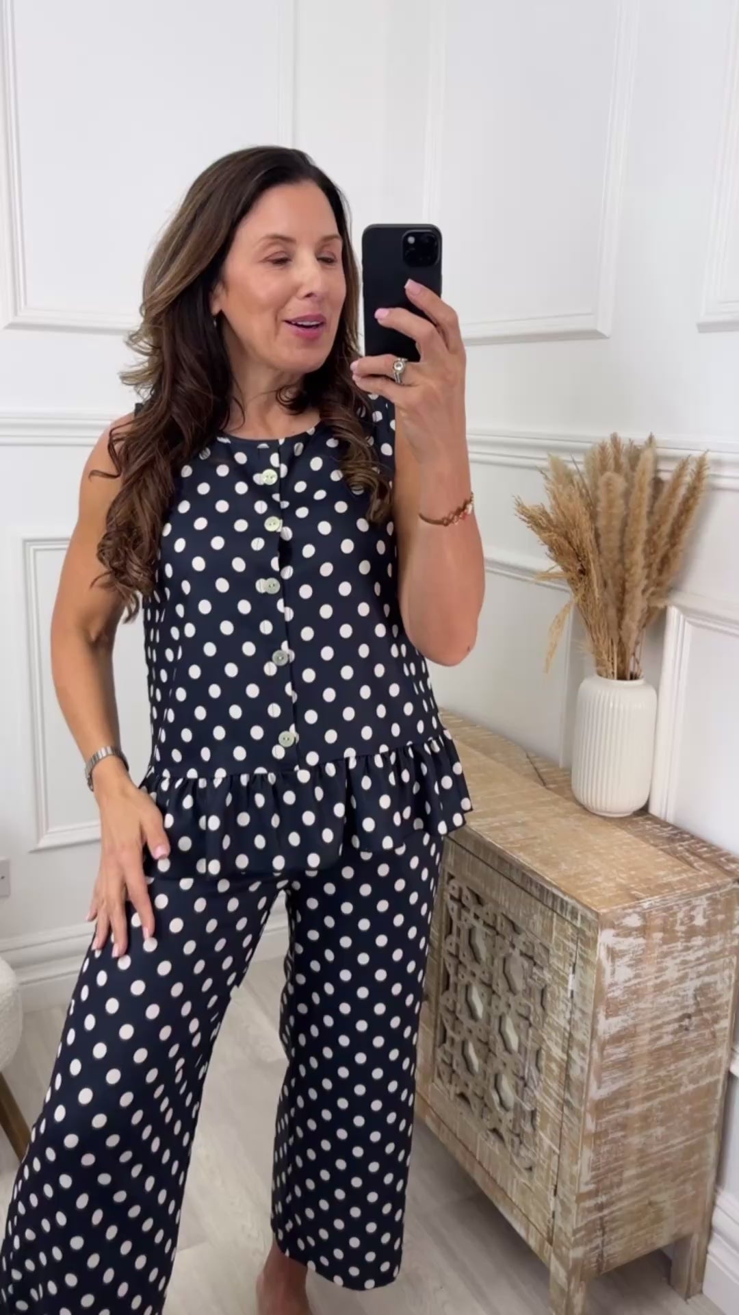 Olivia Navy Polka Frill Hem Top Set