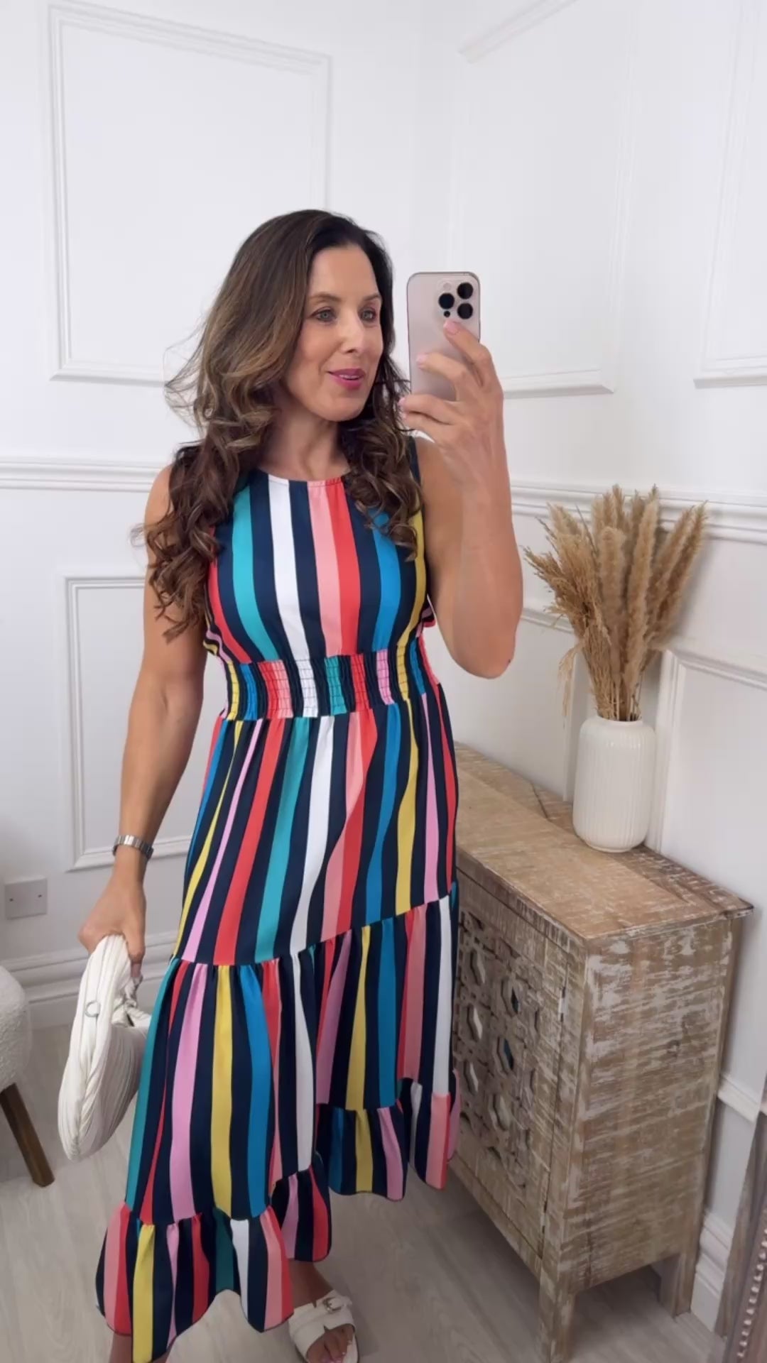 Jaclyn Navy Striped Tiered Midi Dress