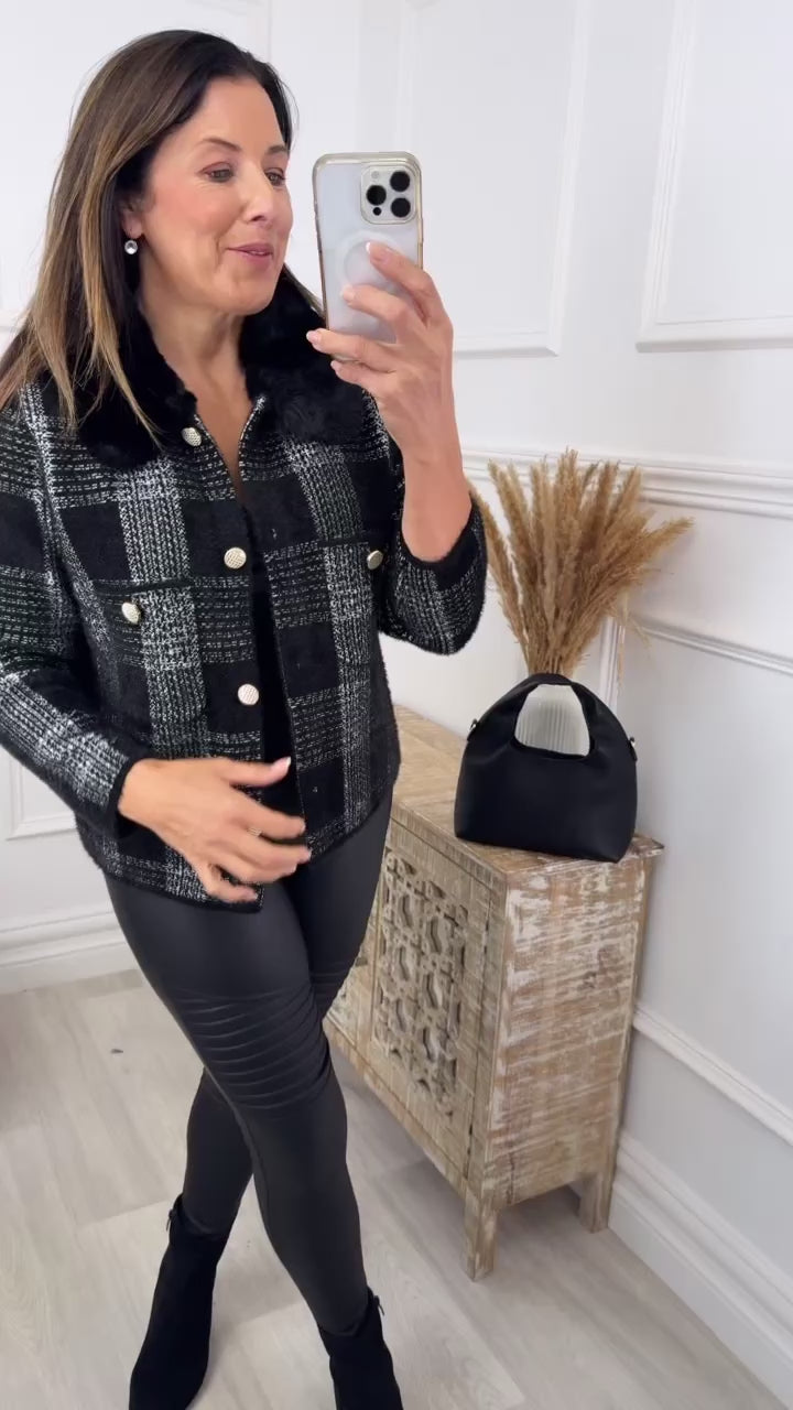 Jovie Black Fur Collar Cardigan