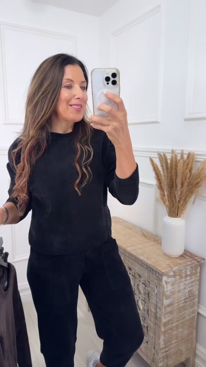 Vogue Black Ribbed Tracksuit