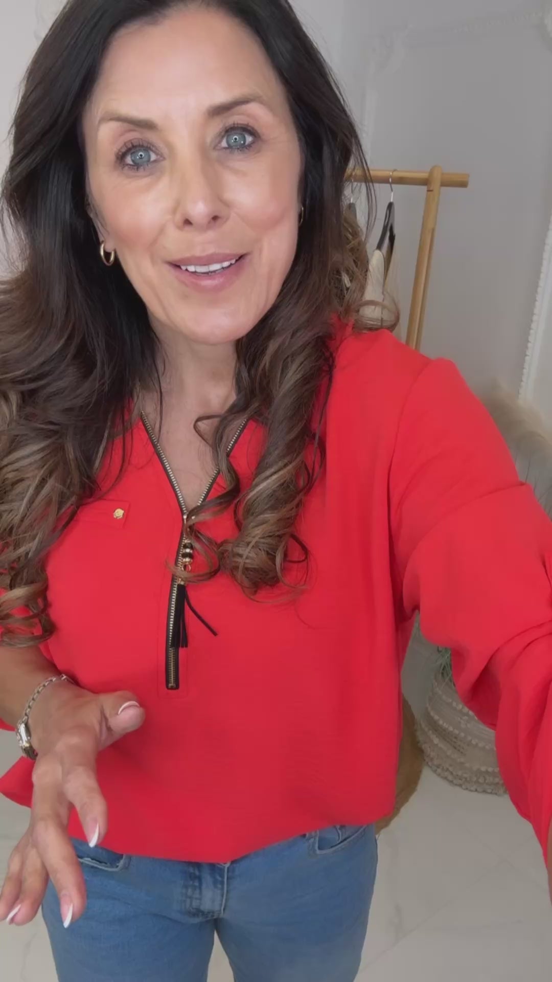 Jocasta Orange Zip Detail Top