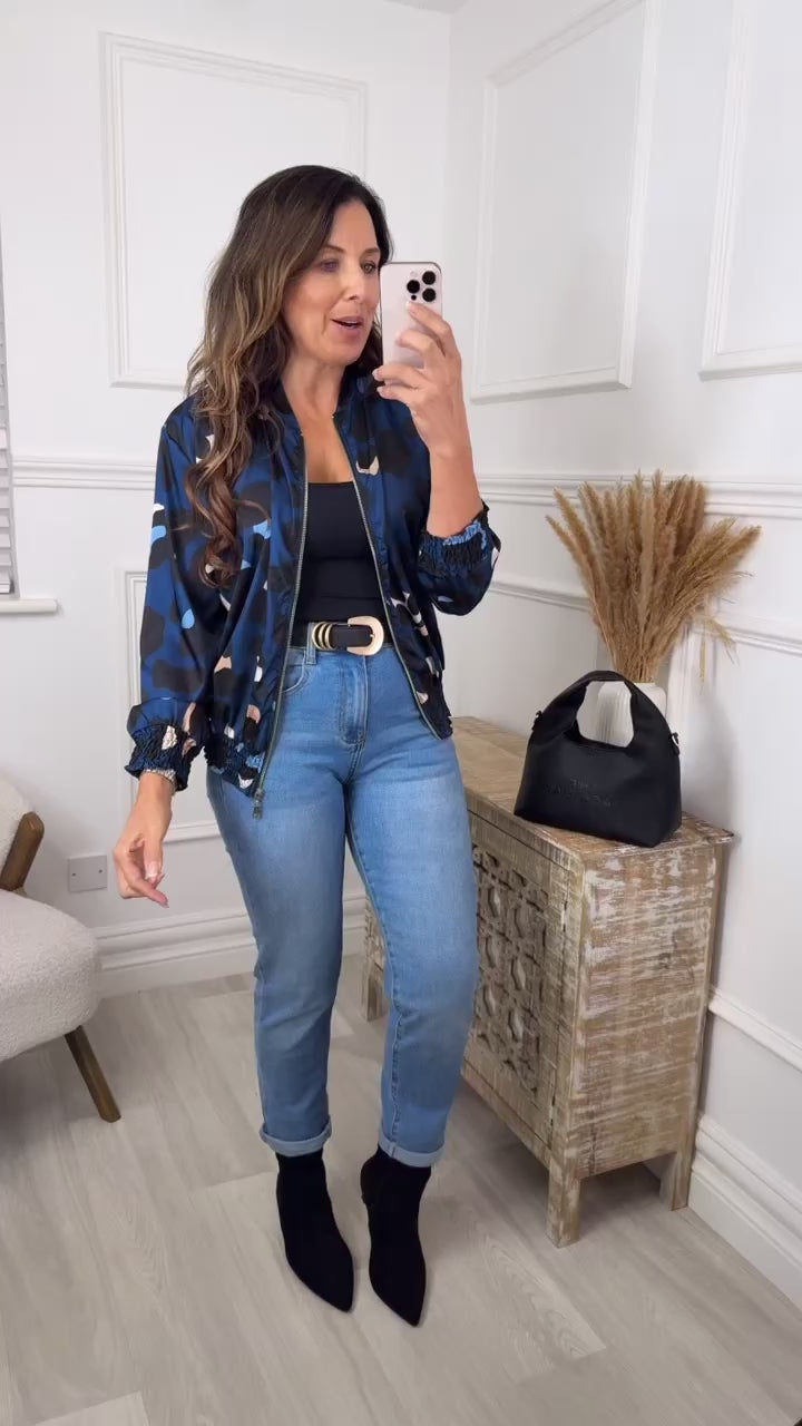 Mila Teal Leopard Bomber Jacket