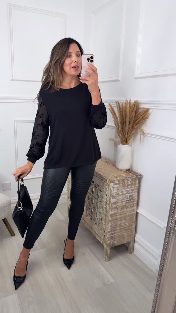 Shellie Black Applique Sleeve Top