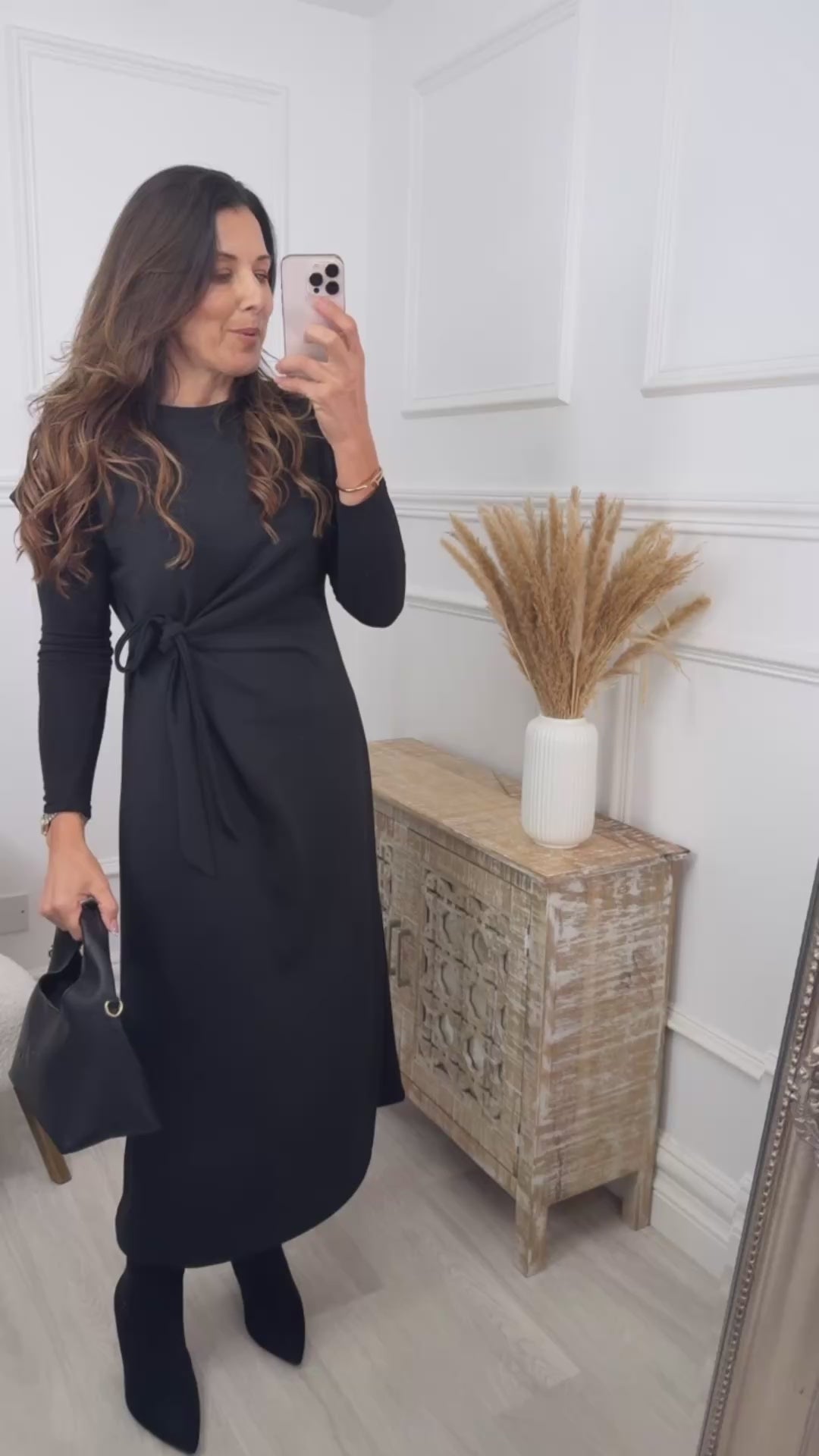 Ophelia Black Tie Side Midi Dress