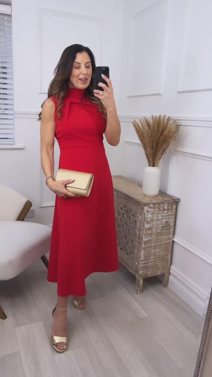 Julie Red Knot Neck Midi Dress