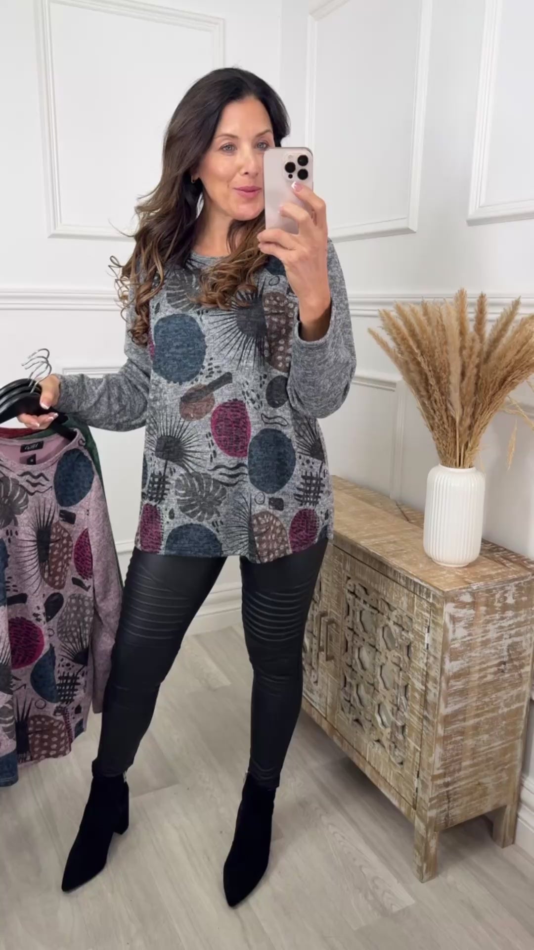Majella Grey Printed Front Top
