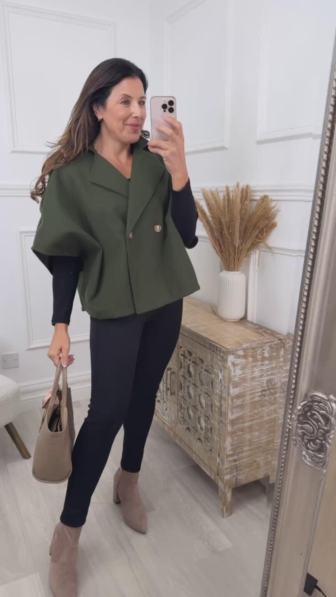Suzette Khaki Notch Lapel Cape