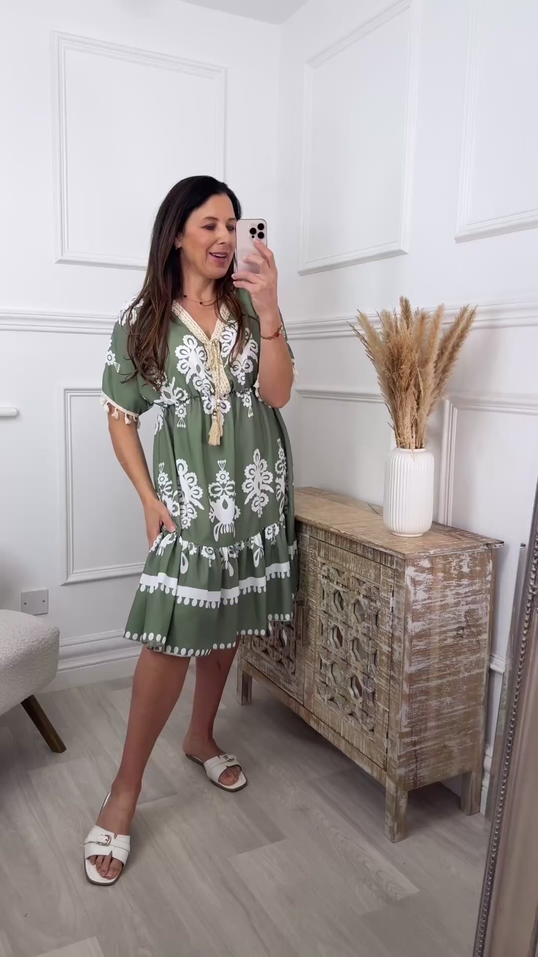 Ginny Khaki Ethnic Print Caftan Dress