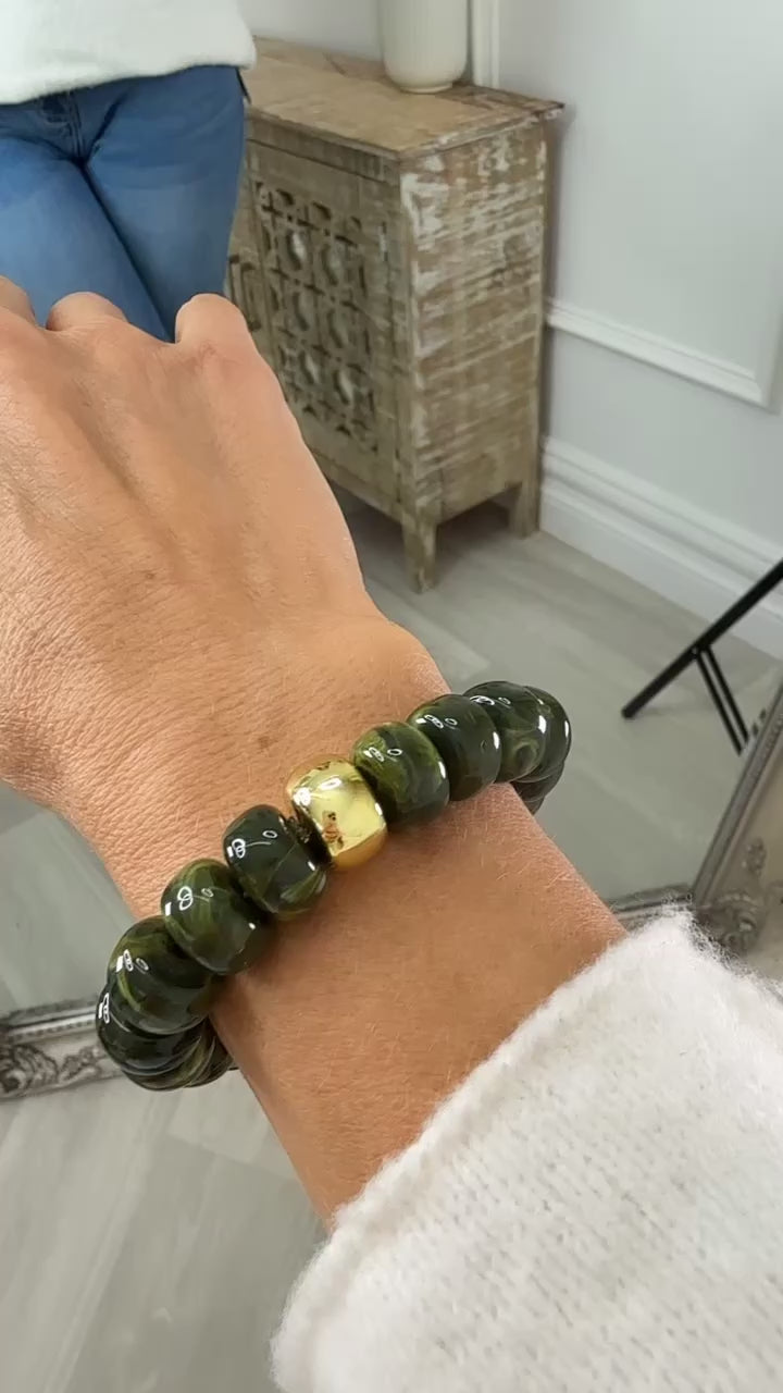 Liana Marbled Green Beads Stretch Bracelet
