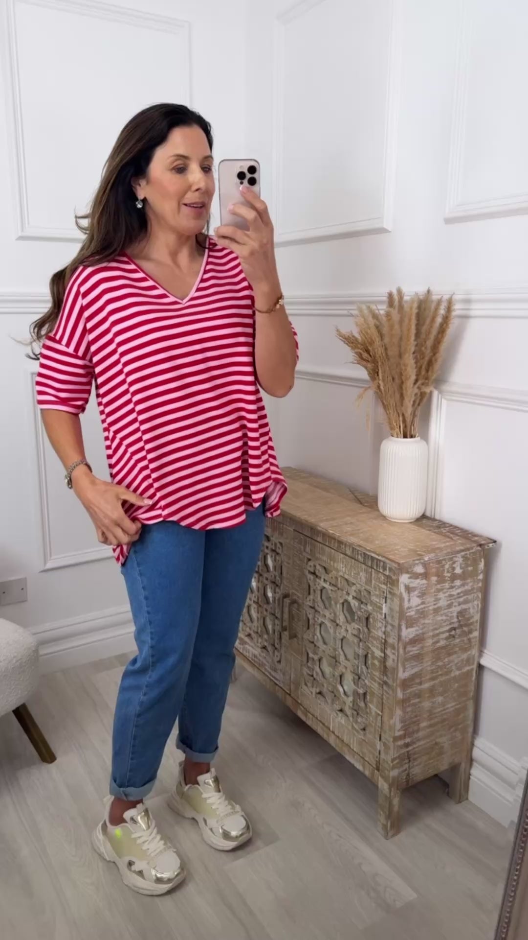 Gianna Red Striped Shirt Top