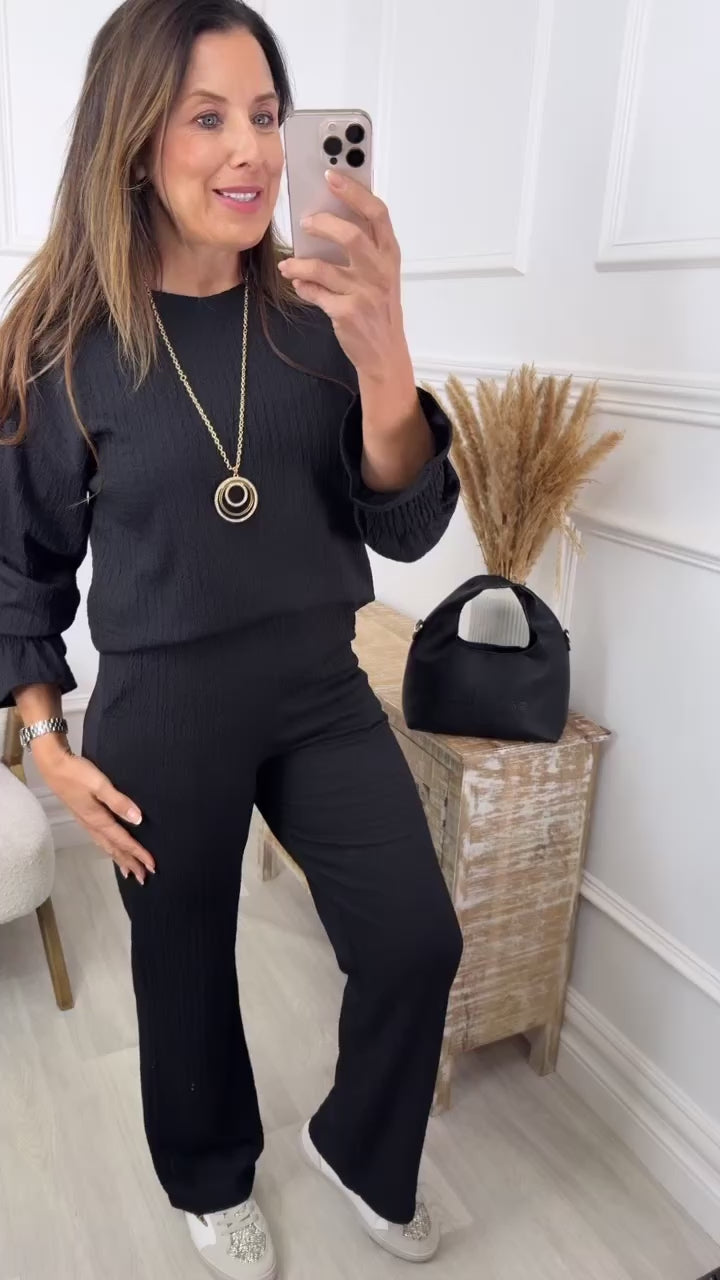 Clarise Black Frill Cuff Two Piece Set