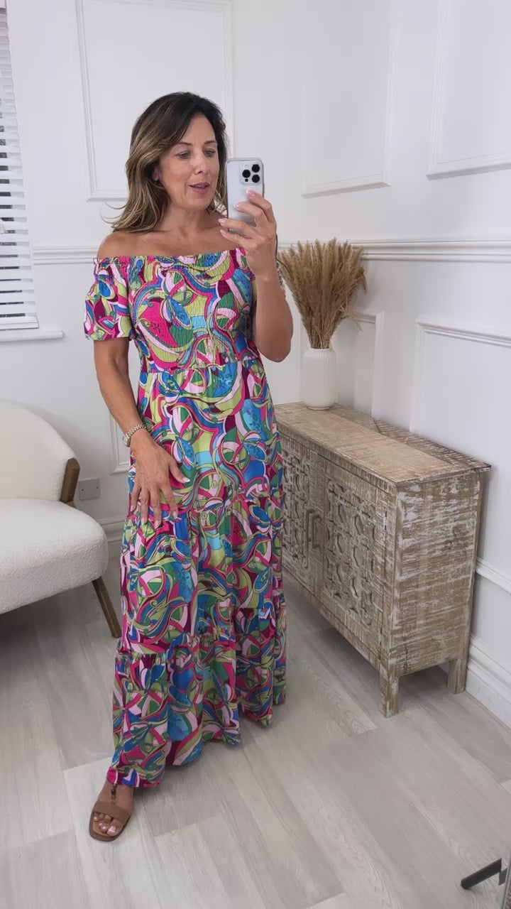 Tara Pink Funky Print Maxi Dress