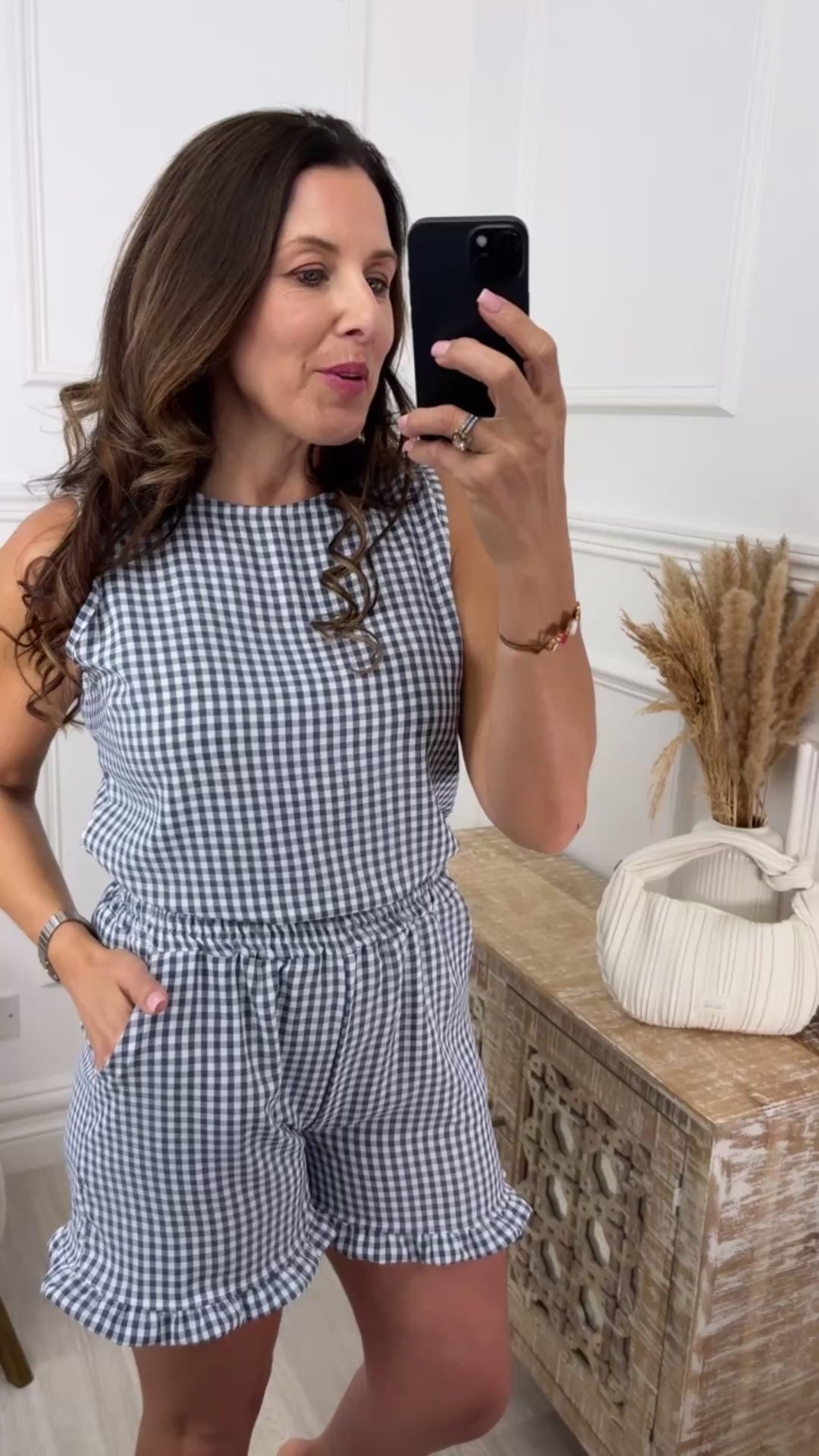 Tara Navy Gingham Shorts Set